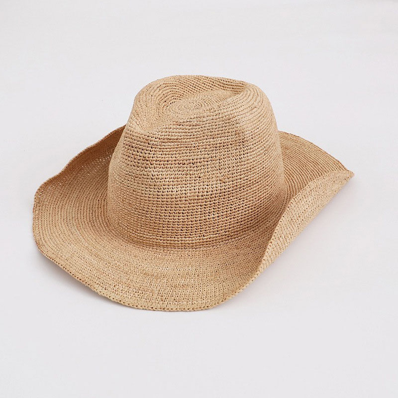 Bucket Hat Straw - قبعة قش الرافية الطبيعية للنساء ،