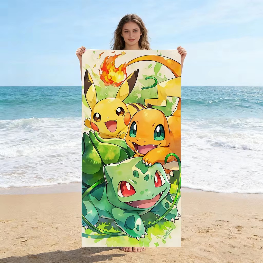 Beach Towel Large - منشفة شاطئ من P-Pokemon Starters Anime