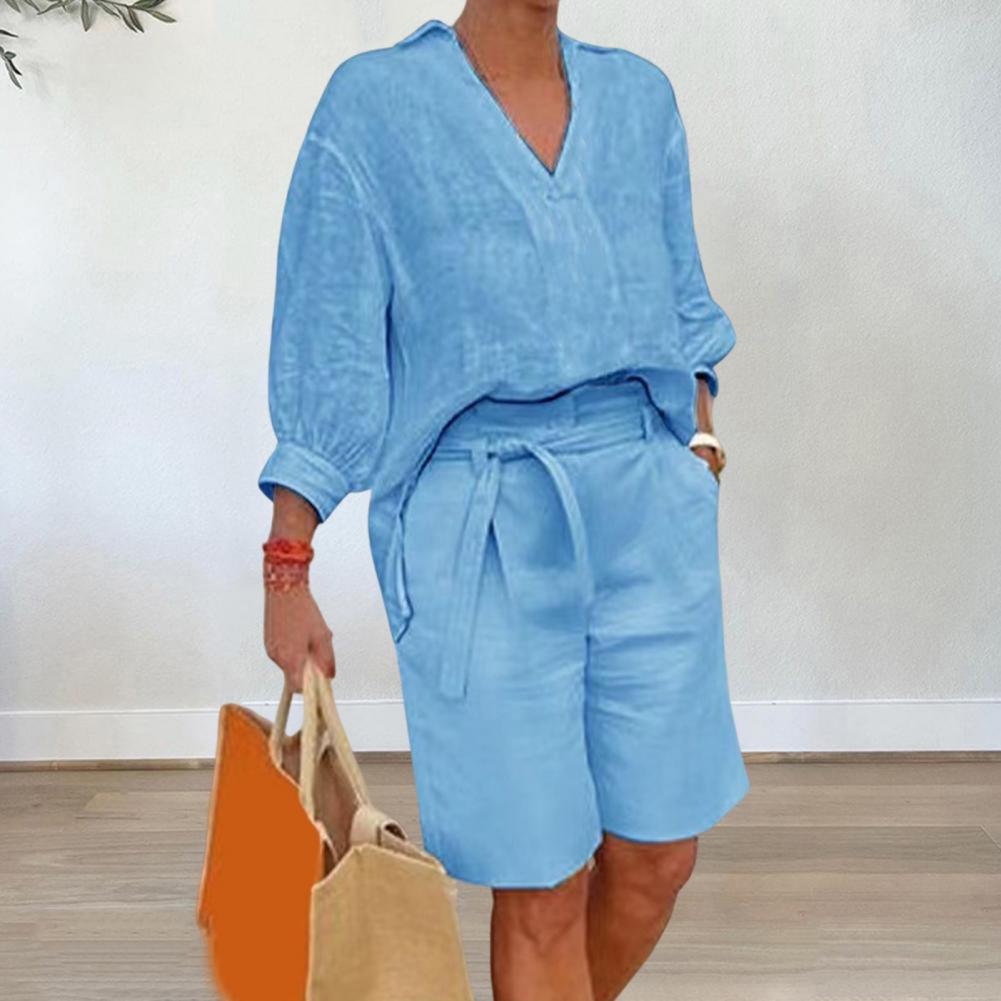 Linen Shirt Breathable - طقم نسائي من قطعتين من القطن