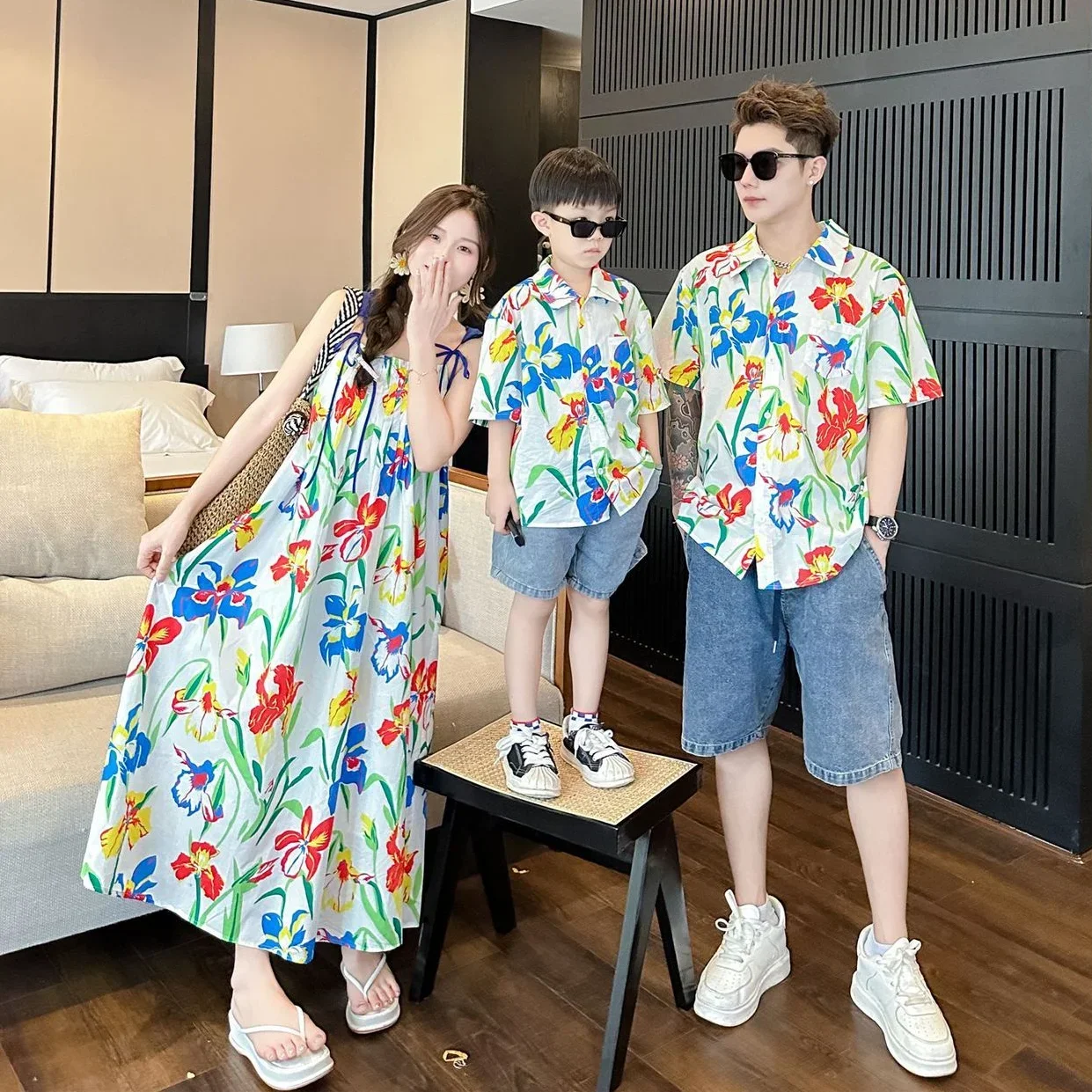 Resort Shirt Floral - ملابس العطلة الكورية للأم والبنت منتجع
