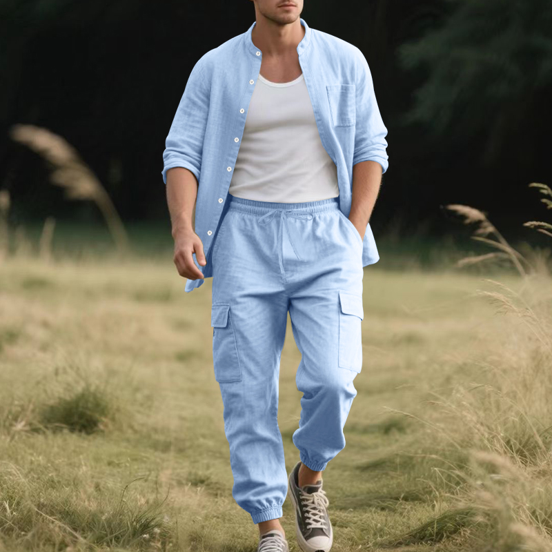 طقم رجالي من قطعتين من الكتان  - مراجعة Linen Shirt Breathable وسعره