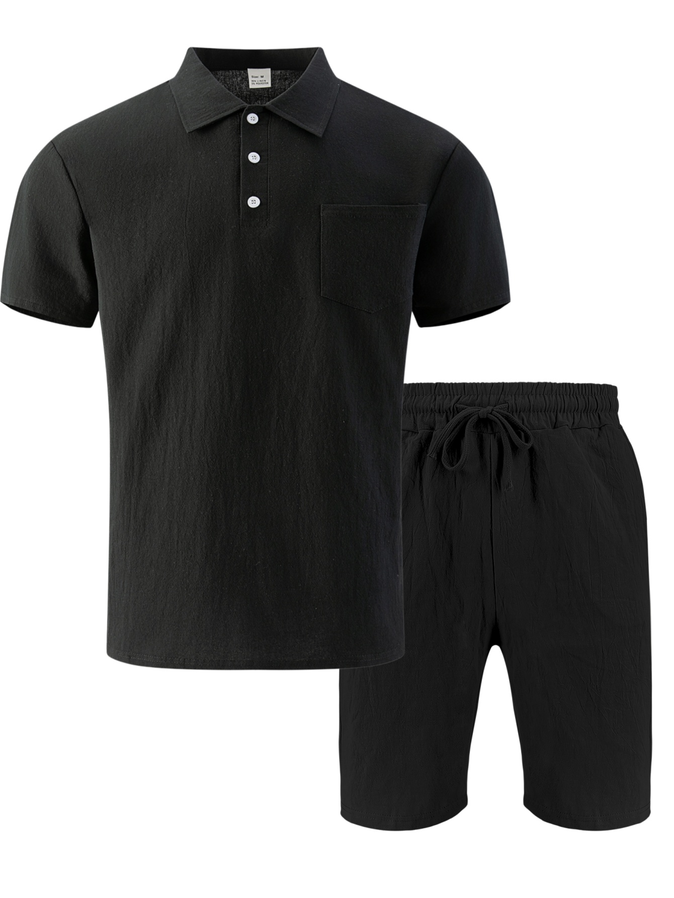 طقم رجالي من قطعتين: قميص بولو - مراجعة Short Linen Drawstring وسعره