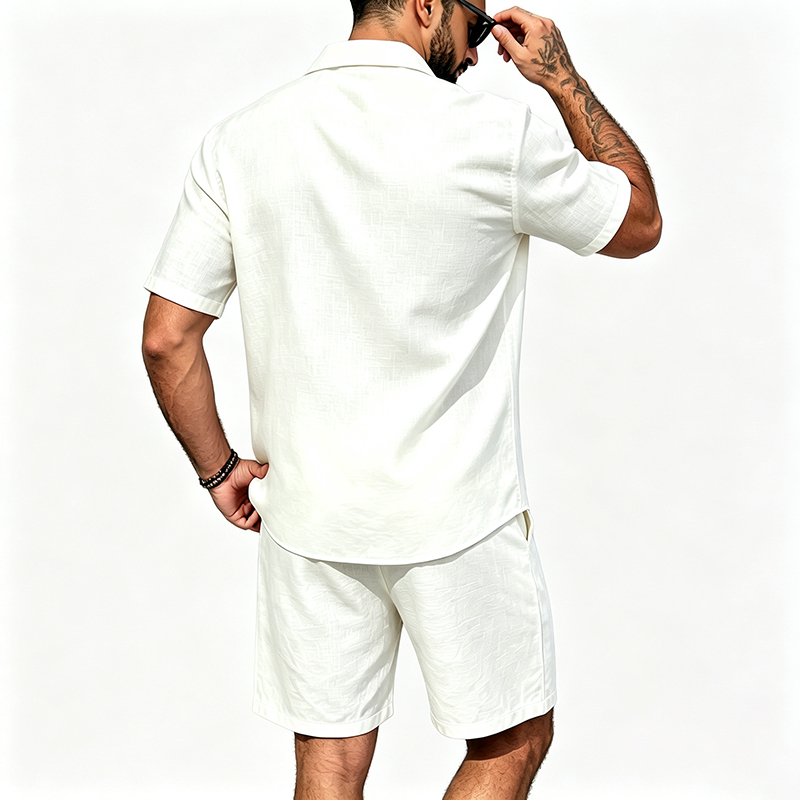 طقم رجالي من قطعتين من الكتان، - مراجعة Short Linen Drawstring وسعره