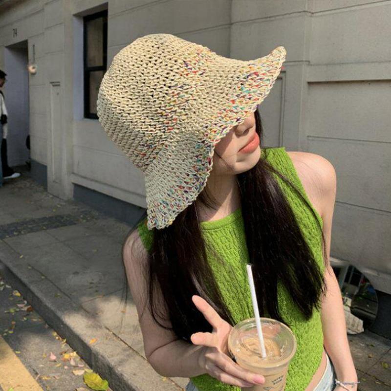 قبعة نسائية منسوجة يدويًا من ا - مراجعة Bucket Hat Straw وسعره