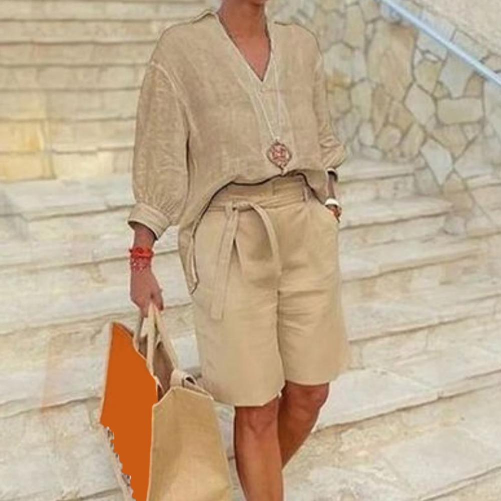 طقم نسائي من قطعتين من القطن و - مراجعة Linen Shirt Breathable وسعره
