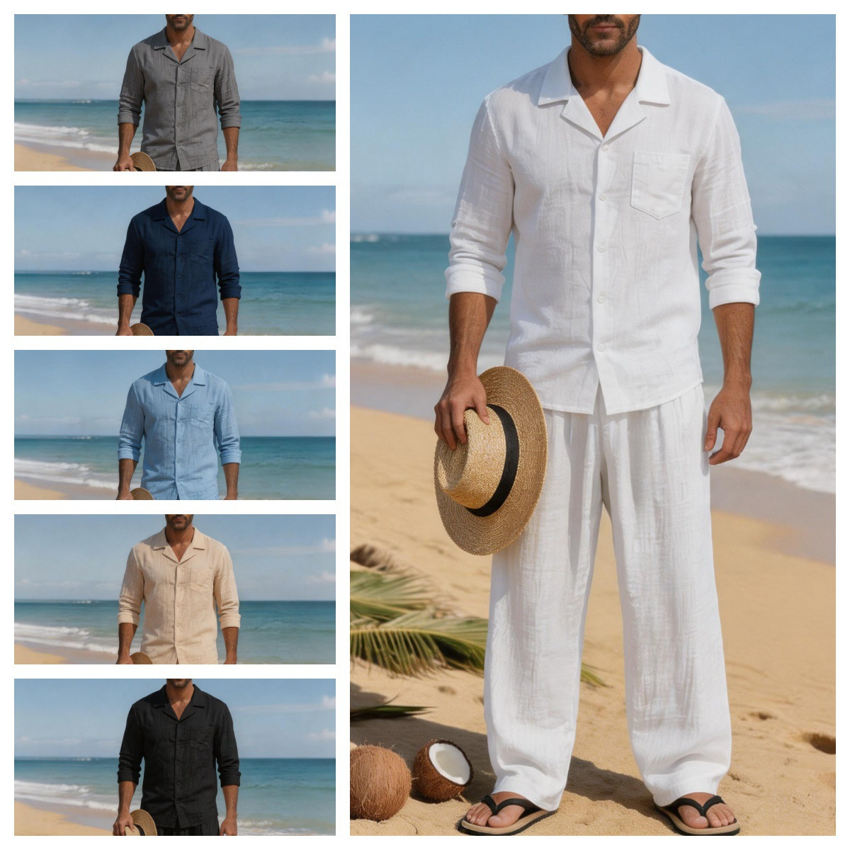 بدلة شاطئية رجالية من الكتان ف - مراجعة Linen Shirt Breathable وسعره